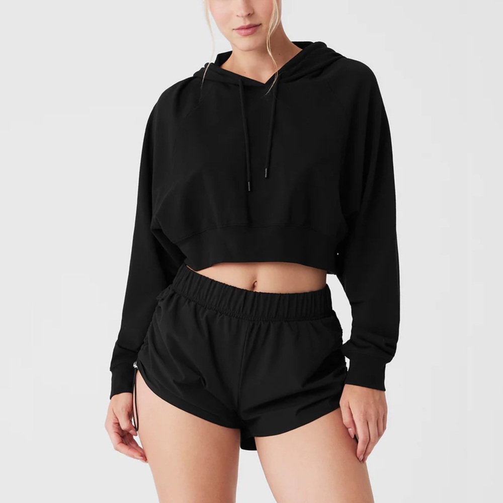 Alo Yoga Cropped Double Take Hoodie Sz M In Black